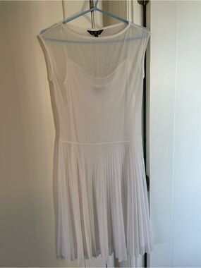 ABS By Allen Schwartz White Sleeveless Pleated Midi Dress with Slip